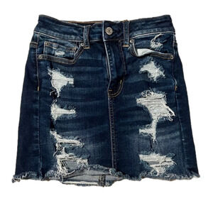 Size 00 short american eagle denim ripped mini skirt